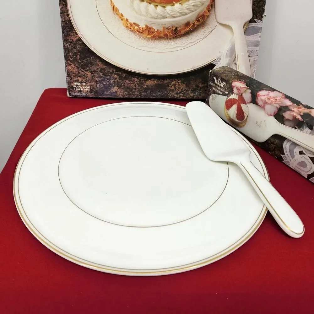 Christopher Stuart Cake Platter w/Server Royal Gold Bone China Cookie Plate